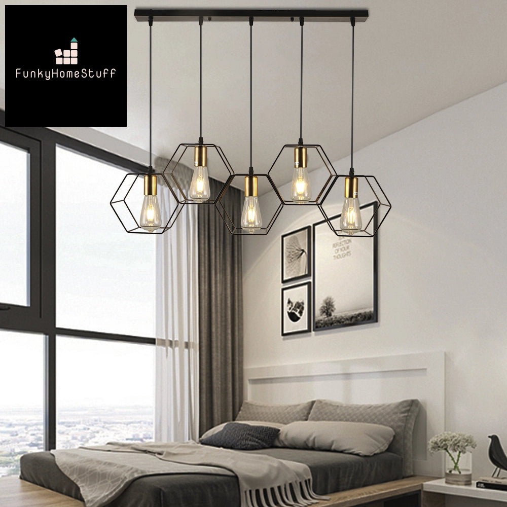 Modern LED Chandelier Geometric Metal Frame Lamp