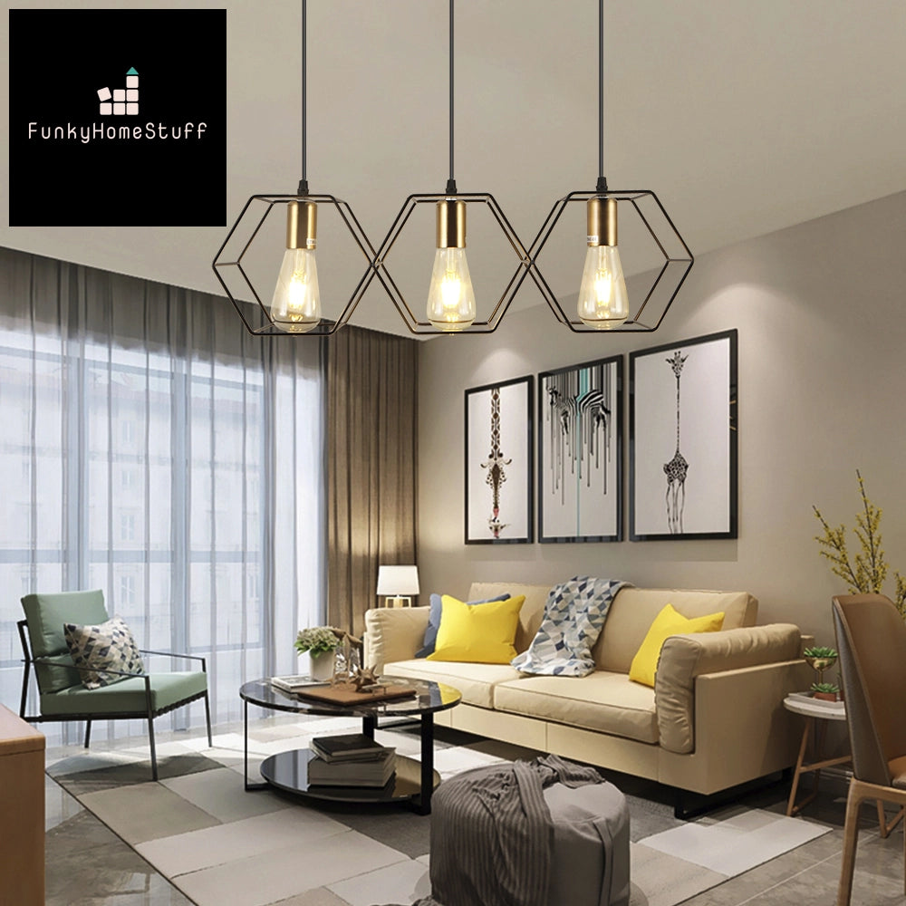 Modern LED Chandelier Geometric Metal Frame Lamp