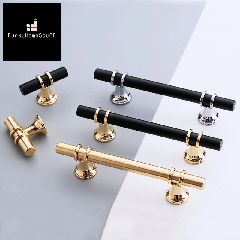 Modern Zinc Alloy Black Gold Door Handles - Durable & Stylish