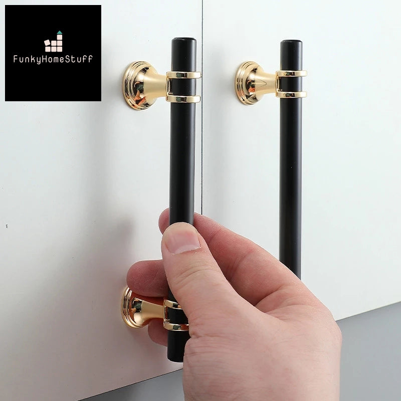 Modern Zinc Alloy Black Gold Door Handles - Durable & Stylish