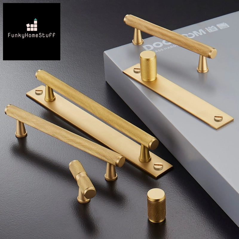 Modern Gold & Black Brass Drawer Pulls - Dooroom Knurled Handles