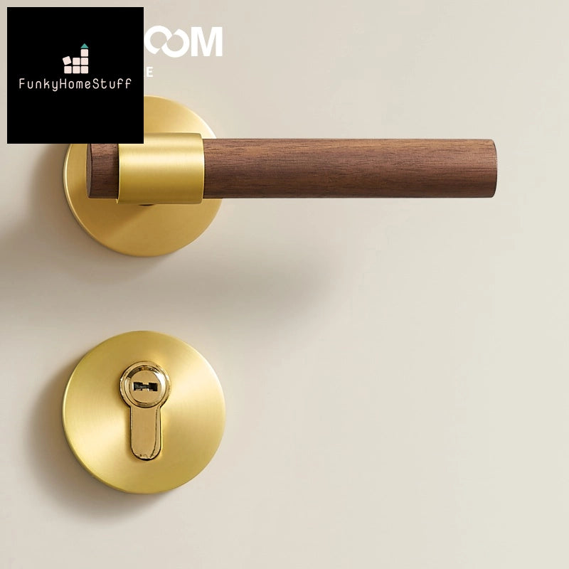 Modern Brass Walnut Door Lock Set