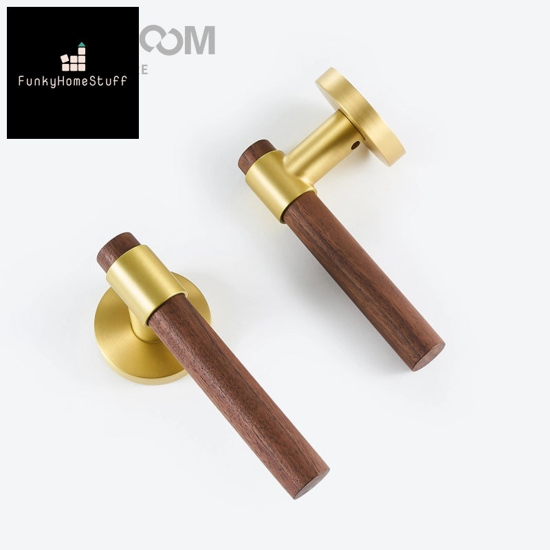 Modern Brass Walnut Door Lock Set