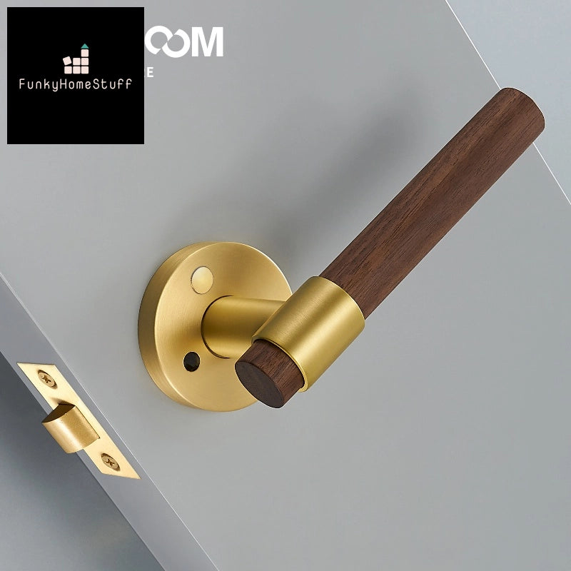 Modern Brass Walnut Door Lock Set