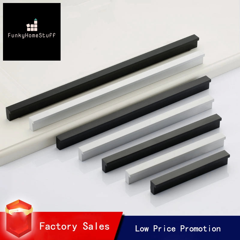 Modern Minimalist Black Aluminum Alloy Wardrobe Door Handle