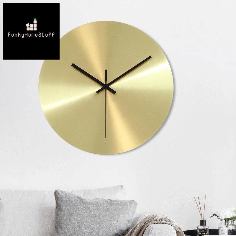 Golden Nordic Style Wall Clock - Mute Round Design