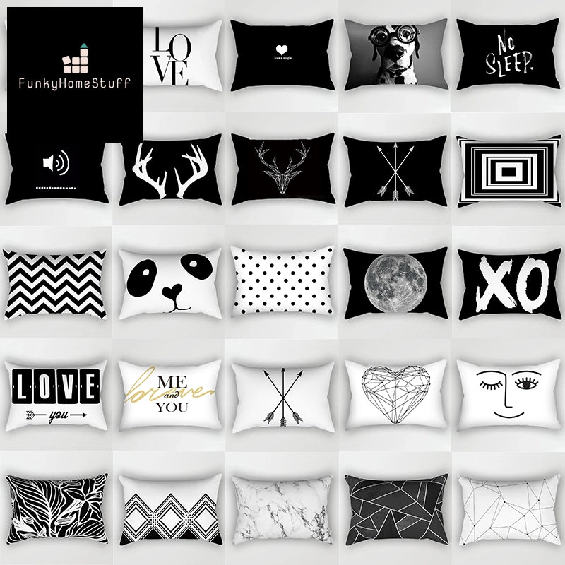 Black White Geometric Waist Pillowcase 30x50cm