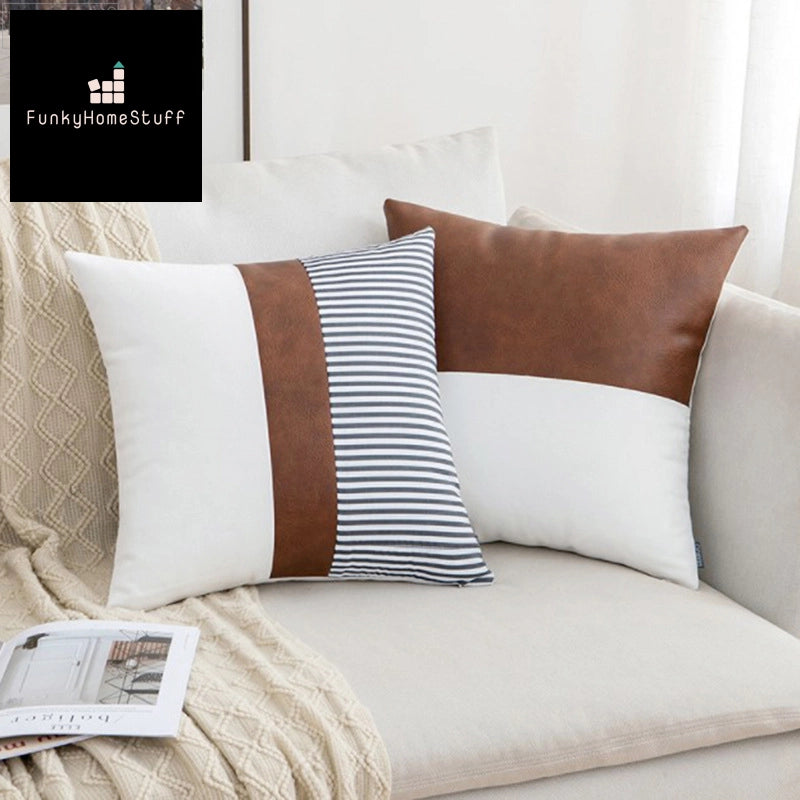 Modern Worked Patch Pillow Cover - Brown/White/Black