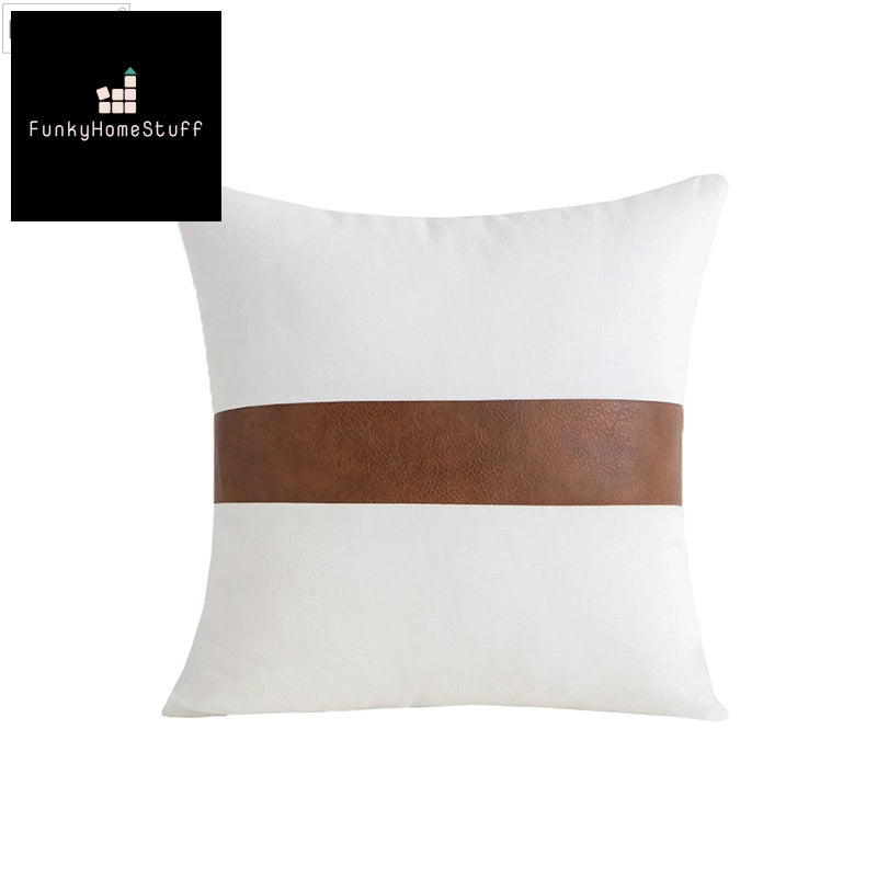 Modern Worked Patch Pillow Cover - Brown/White/Black