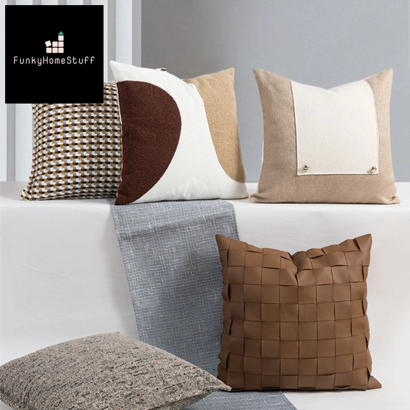 Nordic Knitted Leather Pillow Cover: 45x45cm