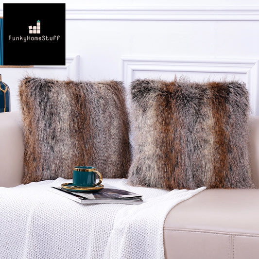 Luxury Brown Faux Fur Sofa Pillow Cover 45x45cm