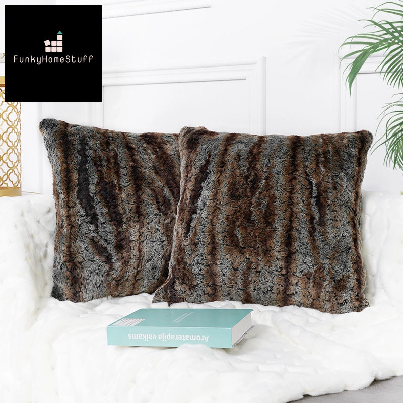 Luxury Brown Faux Fur Sofa Pillow Cover 45x45cm