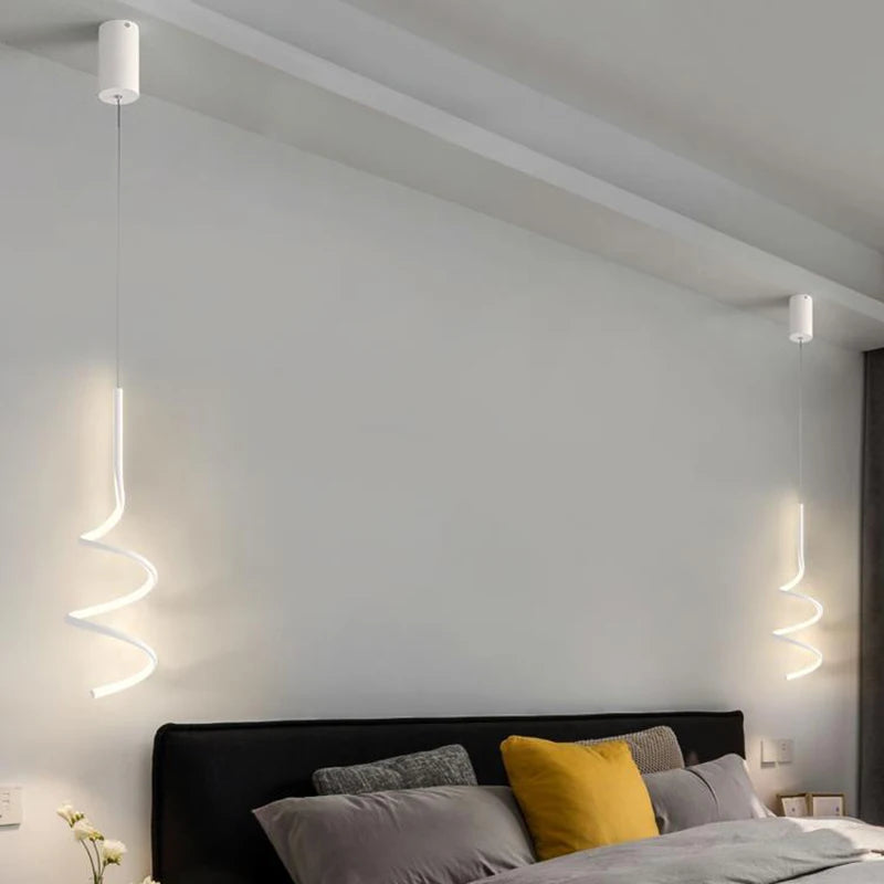 Modern LED Spiral Pendant Lights - Bedroom Decor